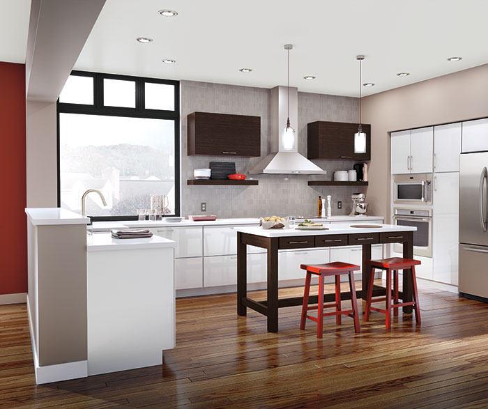 Contemporary Kitchen Laminate White and Cherry Chocolate