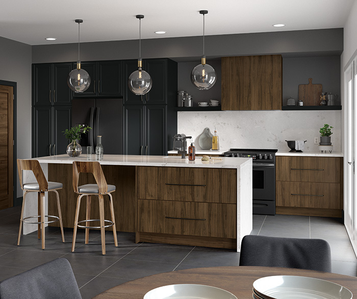 Modern Kitchen with Warm Brown and Black Cabinets