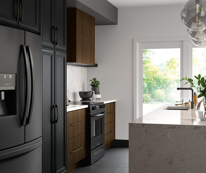 Modern Kitchen with Warm Brown and Black Cabinets