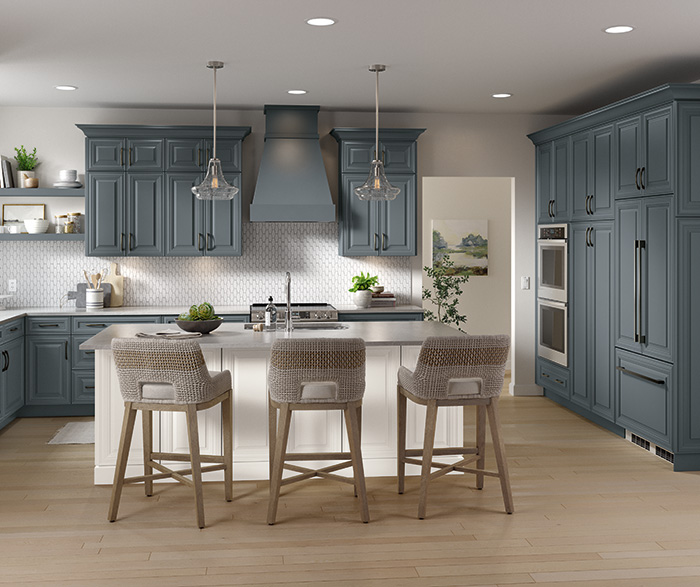 Blue and White Cabinets in Transitional Kitchen