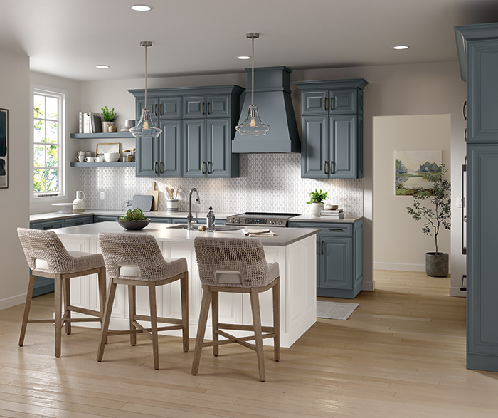 Blue and White Cabinets in Transitional Kitchen