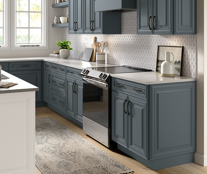 Blue and White Cabinets in Transitional Kitchen