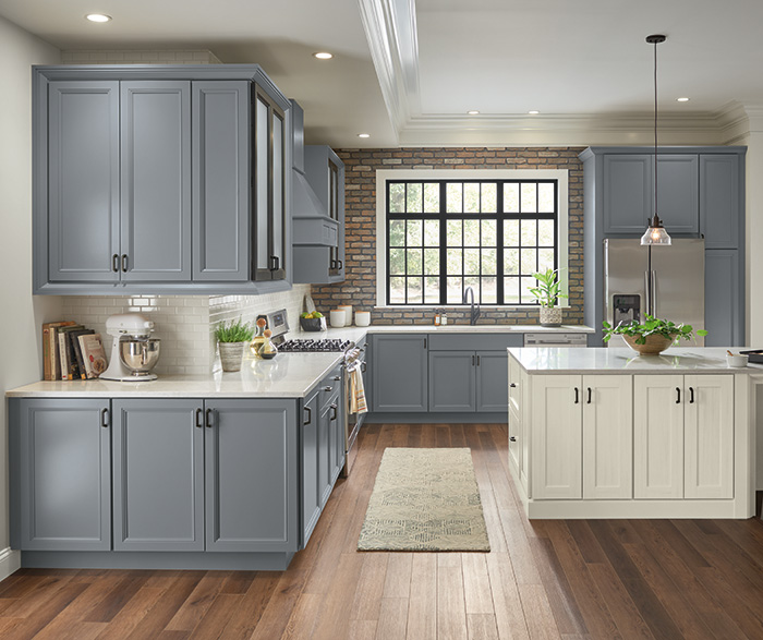 Vista Painted Serious Gray and Basden TrueColor Glacier Kitchen Cabinets 2