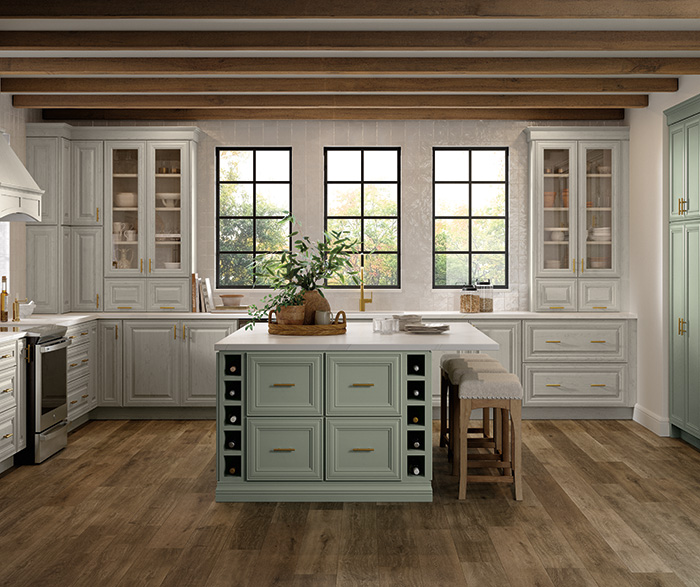 Nora Cherry Dunes and Painted Sawgrass Kitchen Cabinets