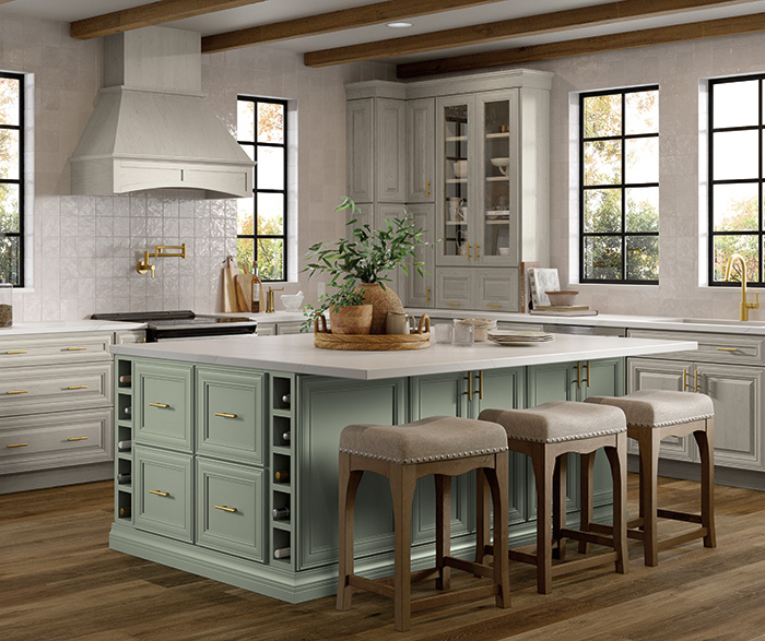 Nora Cherry Dunes and Painted Sawgrass Kitchen Cabinets