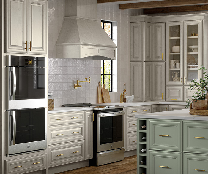 Nora Cherry Dunes and Painted Sawgrass Kitchen Cabinets