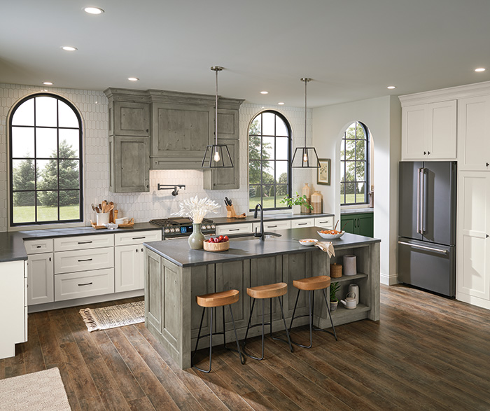 Culver Painted Agreeable Gray and Foxhall Green with Rustic Alder Thicket Kitchen Cabinets 4